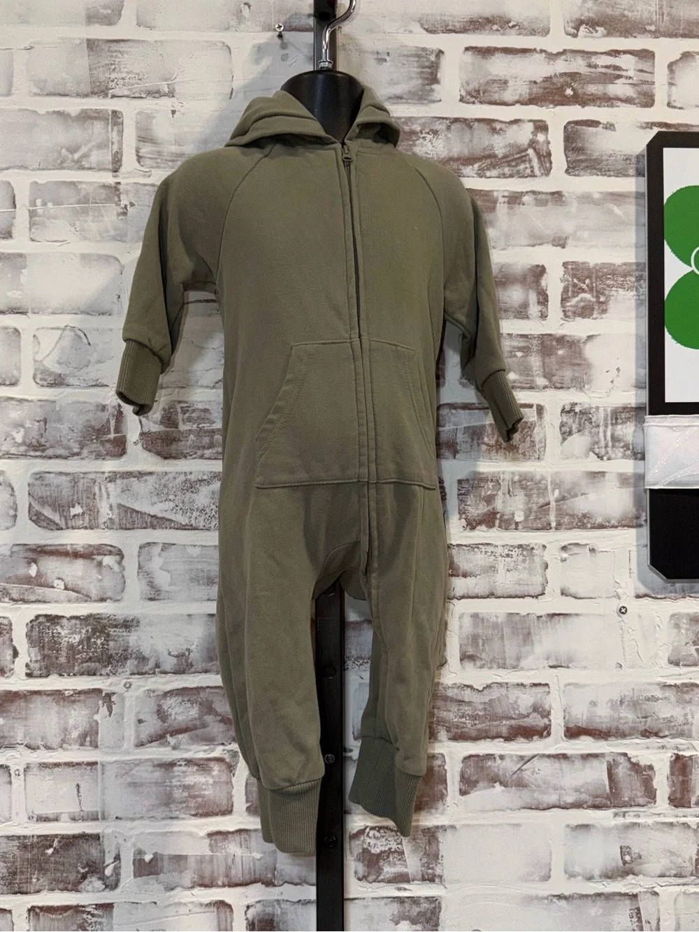 Little Bipsy Olive Green Hooded One-Piece Zip Romper 9/12m